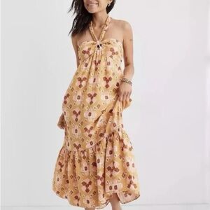 Aerie Halter Neck Bohemian Dress in Yellow